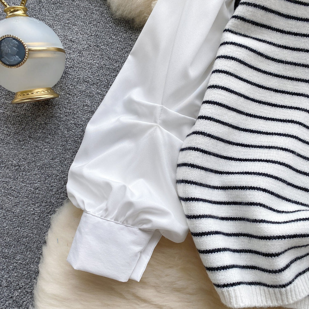 Faux Two-pieces Patchwork Stripe Top