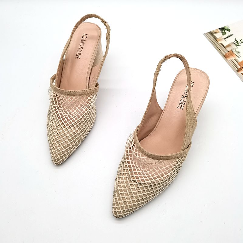 High Heels With A Pointed Toe And A Shallow Mesh