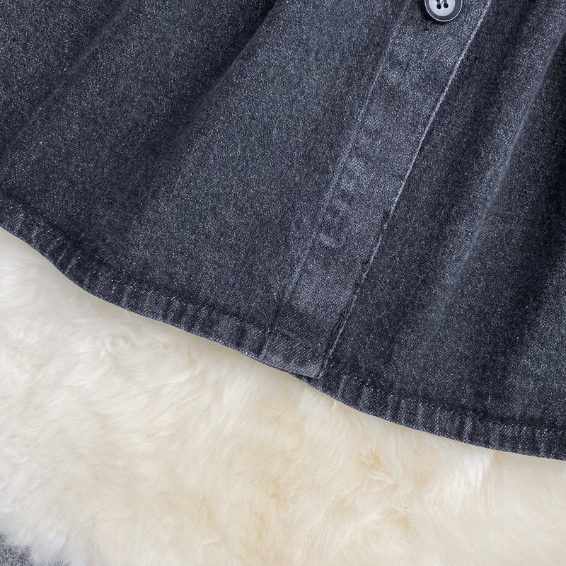 Fake Two Piece Waistcoat Lapel Denim Dress