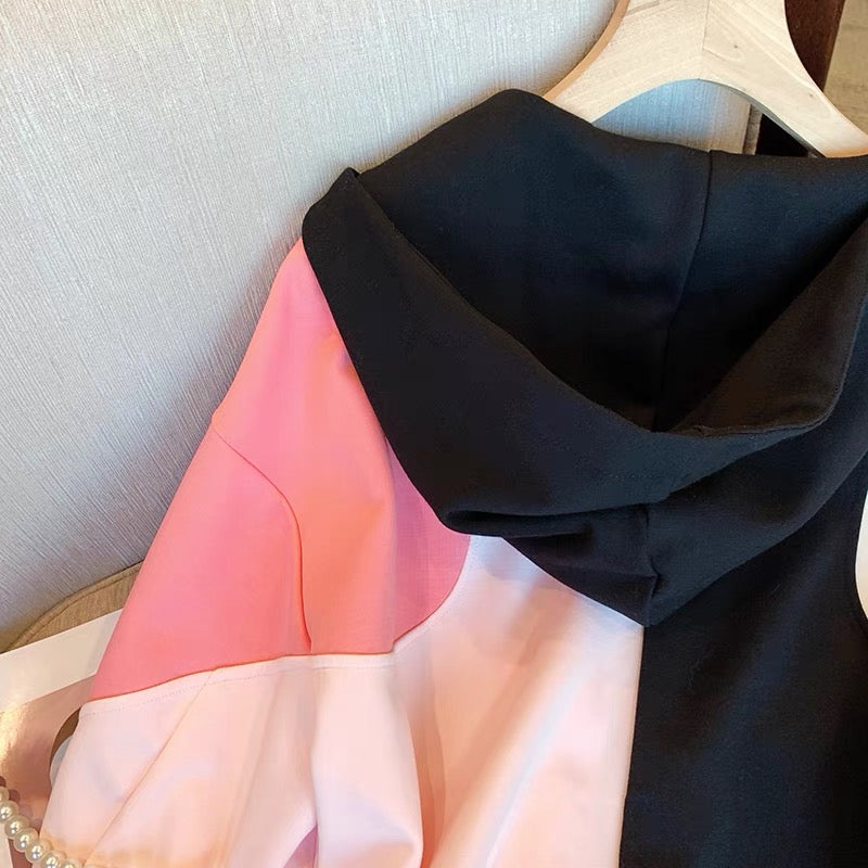 Color Blocking Hooded Thickened Sweatshirt