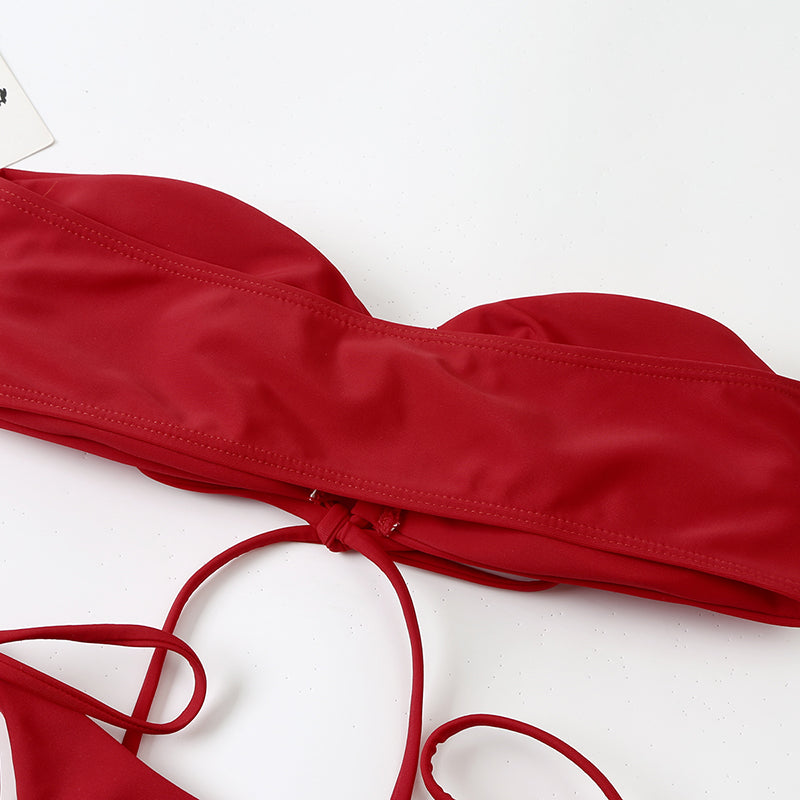Solid Lace-up Hip-wrap Padded Bikini