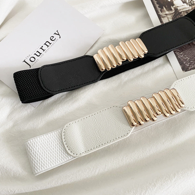 Alloy Beads Buckle Elastic Belt