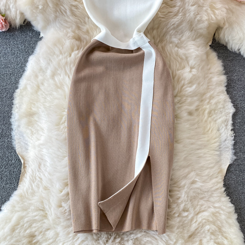 Knitted Patchwork Slim Fit Dress