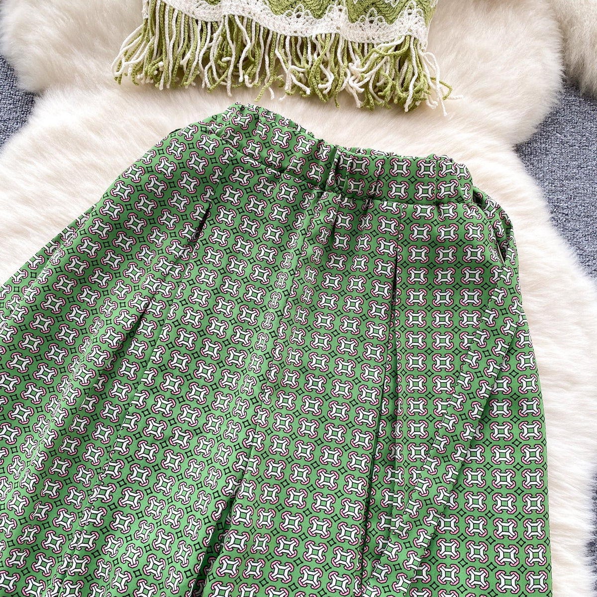 Bohemia Cardigan&Trousers Waven Knitted 2Pcs