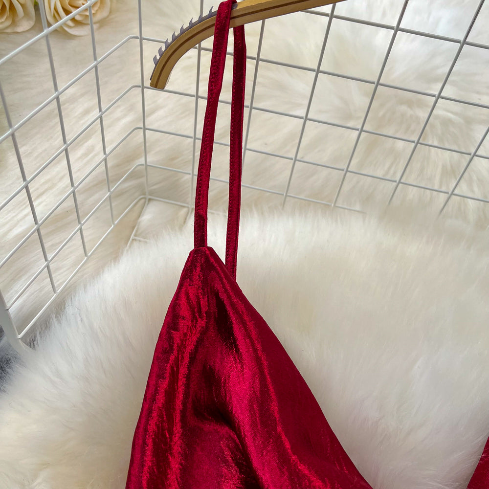 Vintage Draped Glossy Red Slip Dress