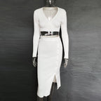 V-neck Sweaters&Split Skirt Knitted 2Pcs