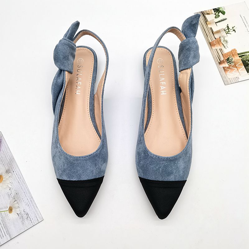 Low Heel Pointy Patchwork Color Kink Flats