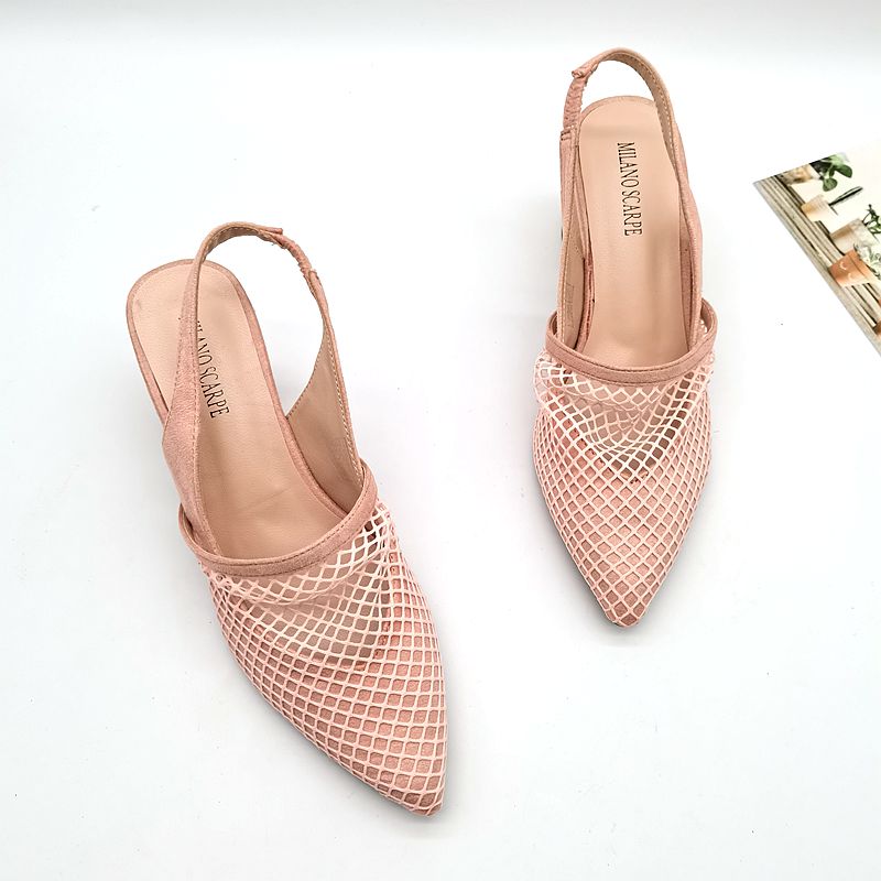 High Heels With A Pointed Toe And A Shallow Mesh