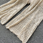 Crochet Sleeveless Cardigan&Trousers Knitted 2Pcs