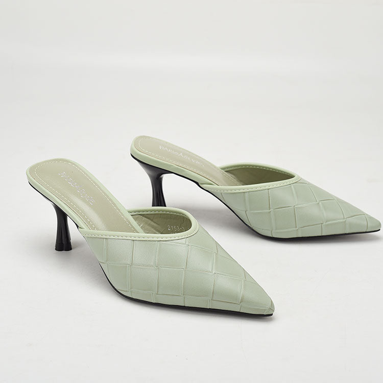 Stone Stiletto Slippers With Pointed Toes