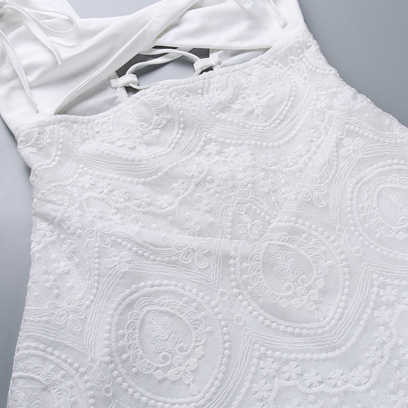 Delicate White Lace Backless Dress