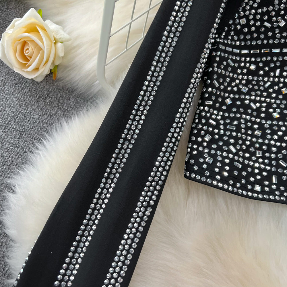 Top&Fishtail Skirt Rhinestone Studded 2Pcs