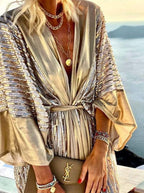Chic Sequined Flared Sleeve Openwork Dress