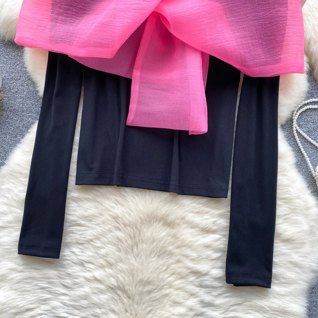 Colorful Lace Bow-tie Bottoming Sweater