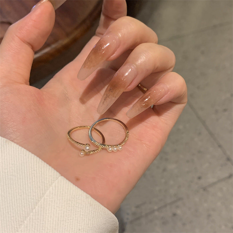 Pearl Open-circle Rings 2Pcs Set