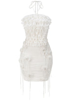 Glein Halter Floral Ruched Two Piece Dress In White