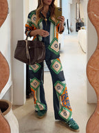 One-Of-A-Kind Unique Coral Graphic Print Elastic Waist Pocketed Wide Leg Pants