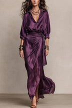 Satin Shirt Skirt Two-piece Set