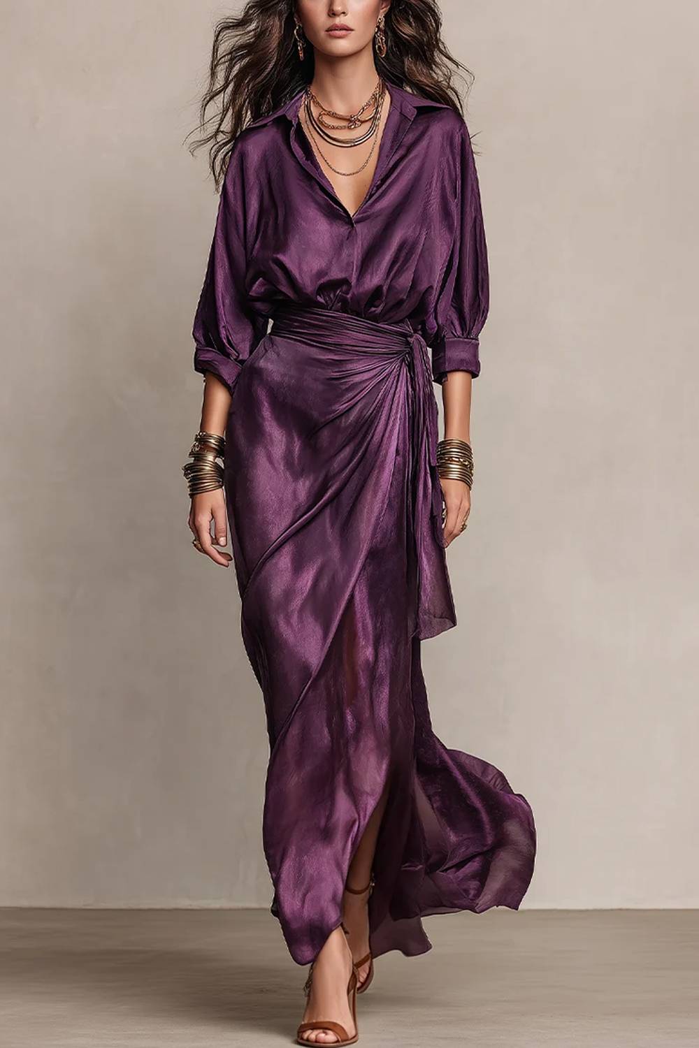 Satin Shirt Skirt Two-piece Set