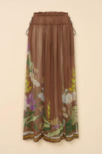 Delicate Ruffle Printed Drawstring Slit Wide-Leg Pants
