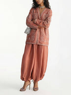 Exquisite Embroidered Floral Shirt And Elastic Waist Satin Tapered Lantern Pants Set
