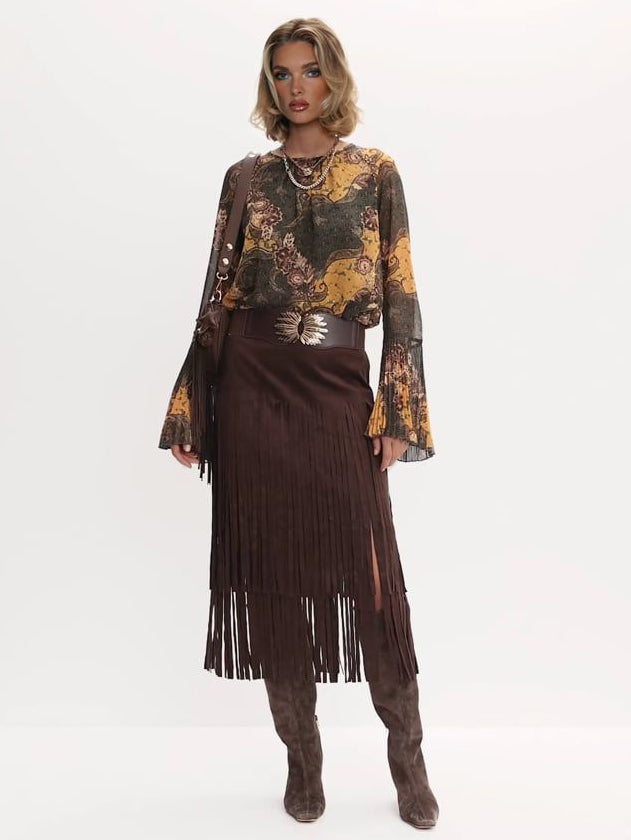 Retro Paisley Print Bell-sleeve Shirt