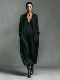 Elegant Satin Low-Cut Shirt Maxi Dress