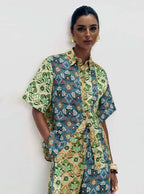 Retro Art Print Wide-Leg Pants