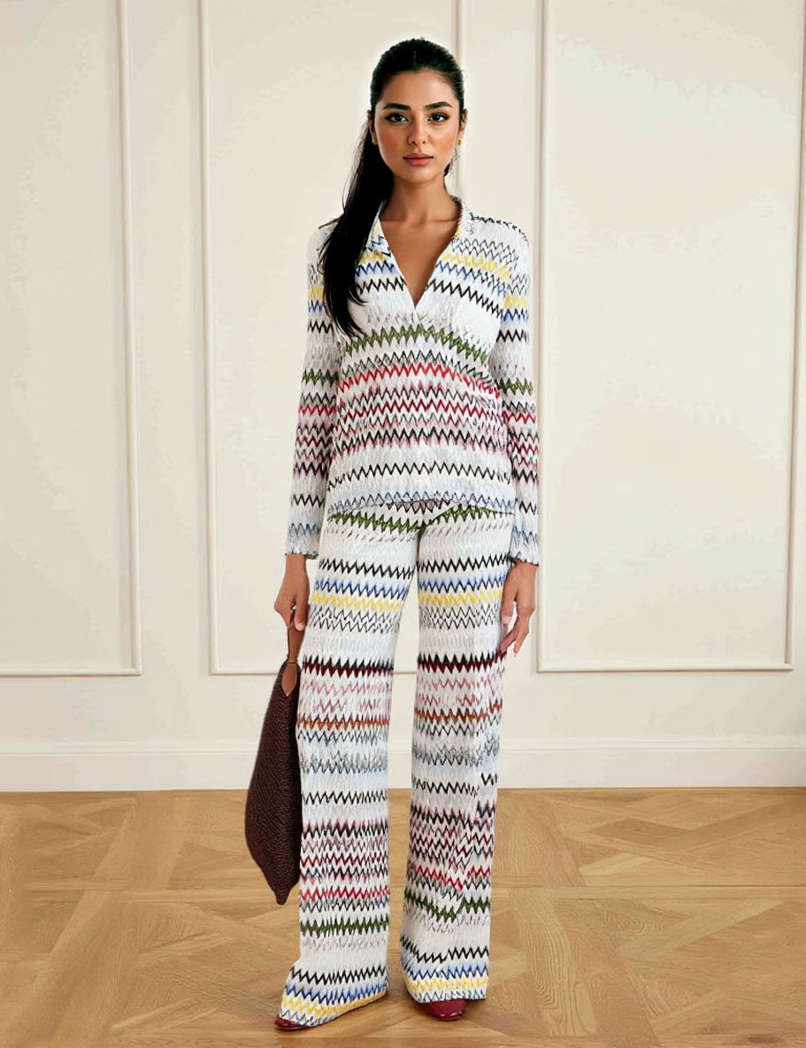 Geometric Zigzag Print Wide-Leg Pants