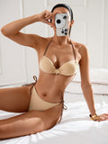Halter Tie Contrast Trim Triangle Bikini Set