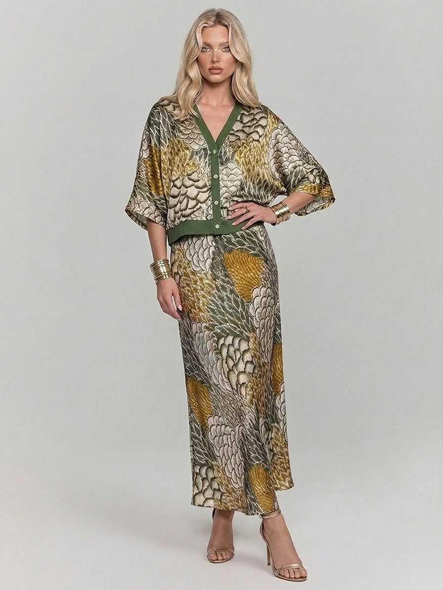 Retro Scale Print Satin Printed Skirt