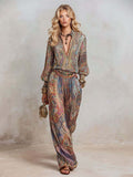 Retro Paisley Print Two-Piece Set