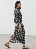 Casual Abstract Plaid Print Kimono Sleeve Maxi Dress