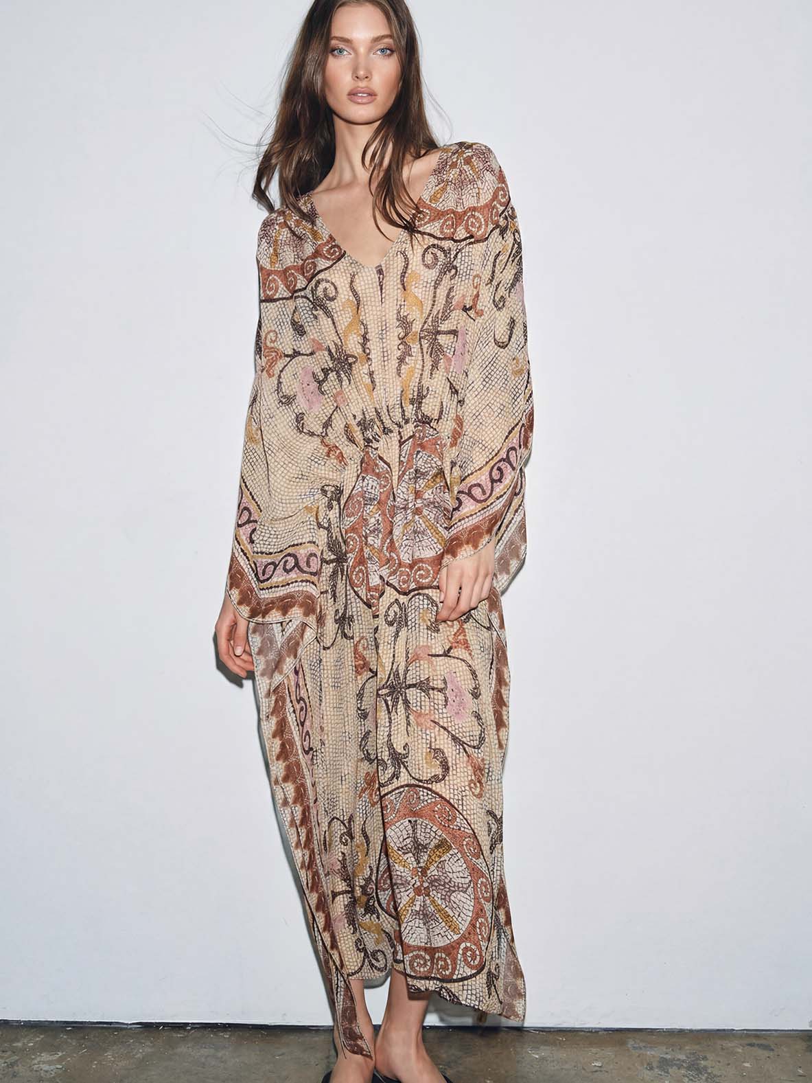 Bohemian Paisley Print Batwing Sleeve Maxi Dress