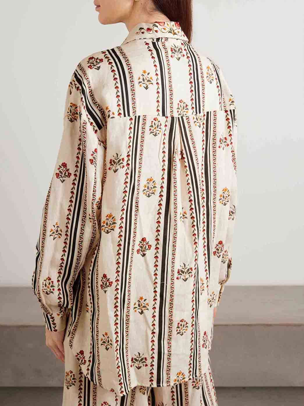 Bohemian Printed Striped Shirt & Wide Leg Pants Two-Piece Set