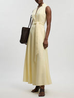 Elegant Sleeveless V-Neck Tie-Waist Satin Maxi Dress