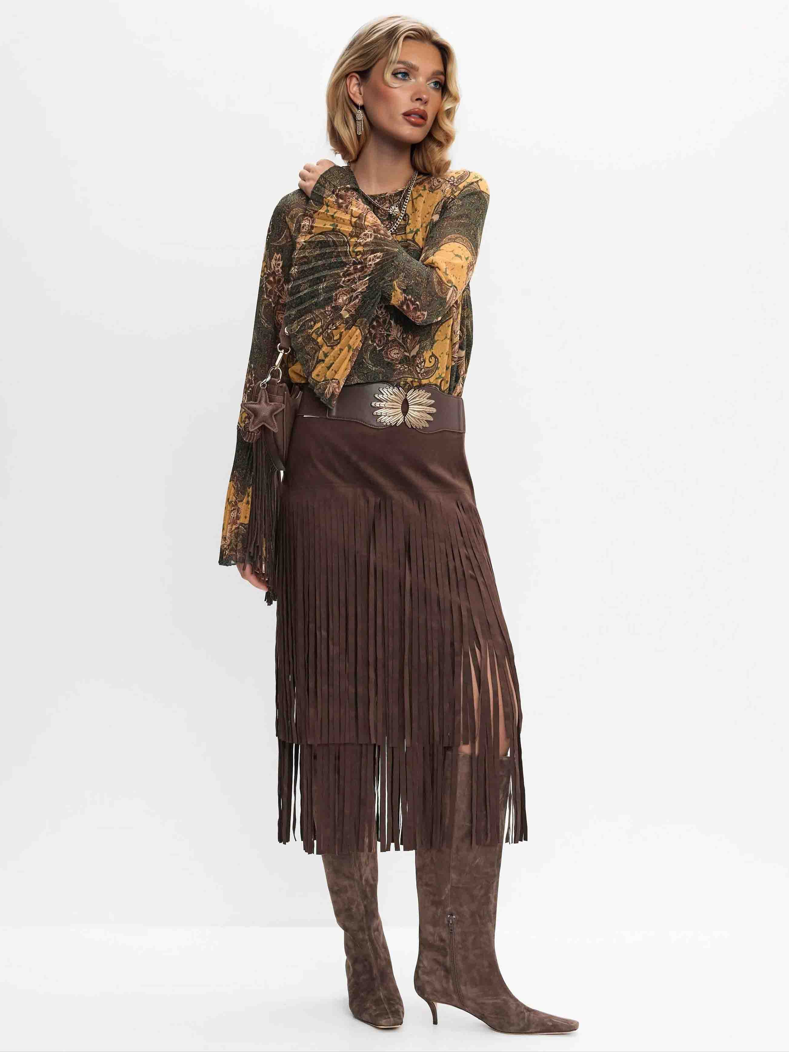 Retro Paisley Print Bell-sleeve Shirt