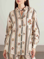 Bohemian Printed Striped Shirt & Wide Leg Pants Two-Piece Set