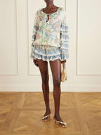 Exquisite Printed Layered Waist-cinching Mini Dress