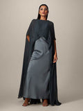 Pleated Shawl Detail Satin Maxi Dress