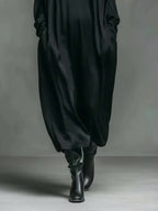 Elegant Satin Low-Cut Shirt Maxi Dress