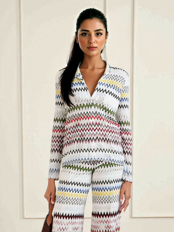 Geometric Zigzag Print Wide-Leg Pants