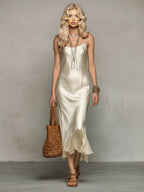 Elegant Satin Slip Dress & Sheer Tulle Cover-Up Two-Piece Set