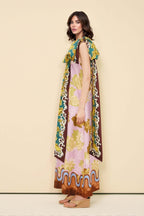 Modern One-Shoulder Printed Satin Bow Maxi Dress