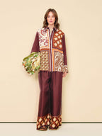 Unique Paisley Color-Block Satin Shirt