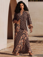 Boho Printed Draped Loose Button-Up Shirt