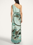 Unique Art Nouveau Printed Tulle Shawl Dress Set