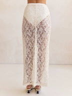Elegant Off-Shoulder Strap A-Line Top Sheer Sequin Lace High-Waist Maxi Skirt Set