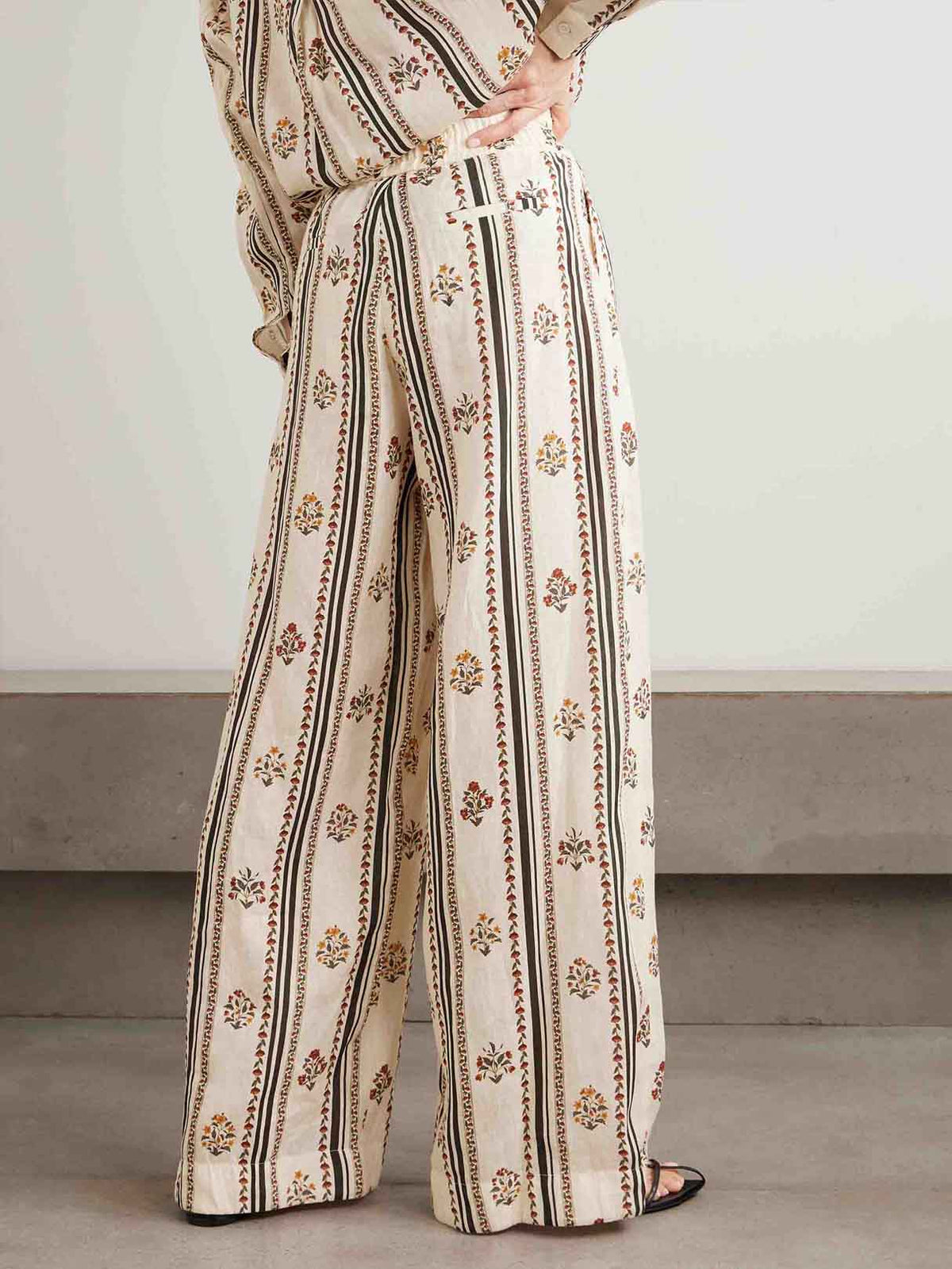 Bohemian Printed Striped Shirt & Wide Leg Pants Two-Piece Set
