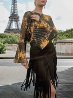 Retro Paisley Print Bell-sleeve Shirt
